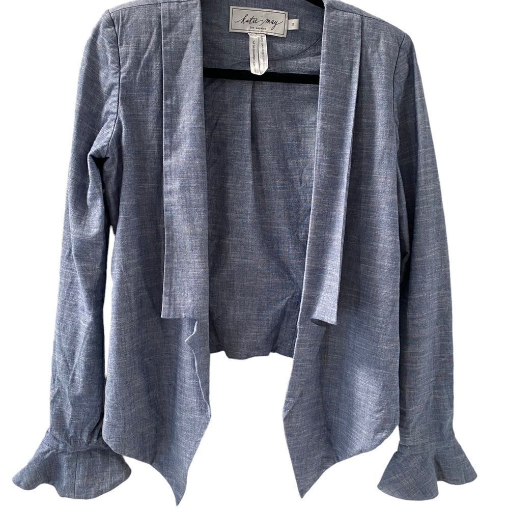 Katie May by Revolve chambray flounce sleeve open blazer Jacket small - Picture 1 of 6